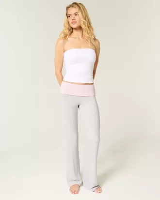 Pantalones acampanados de punto con cintura plegable