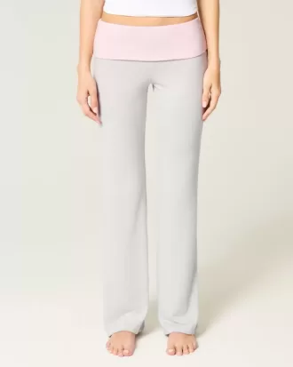 Pantalones acampanados de punto con cintura plegable