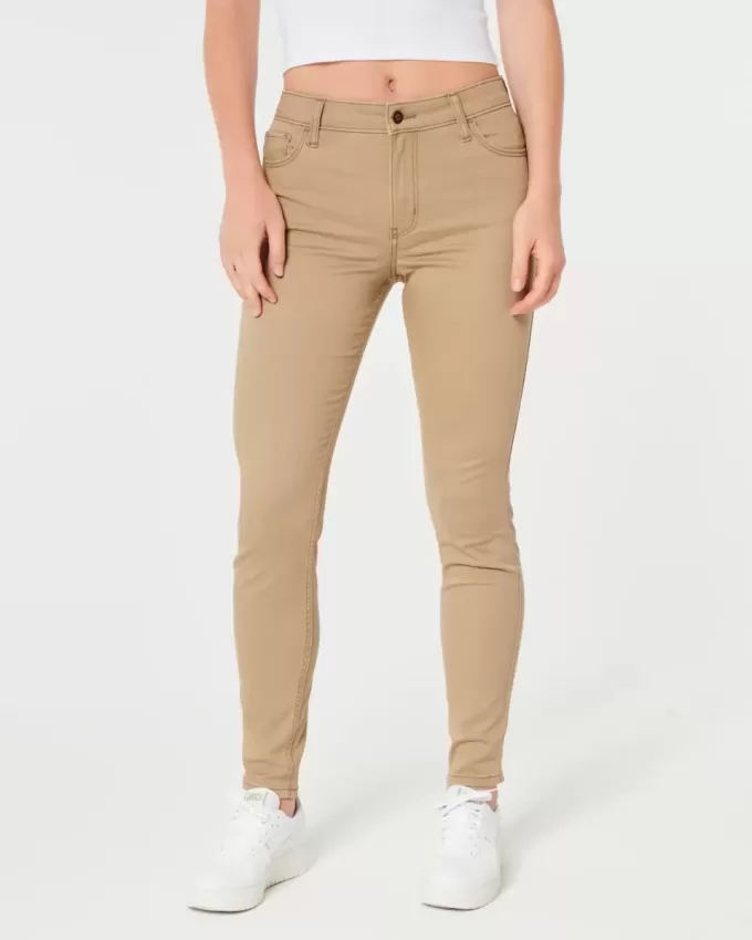 Pantalones caqui súper ajustados de tiro alto