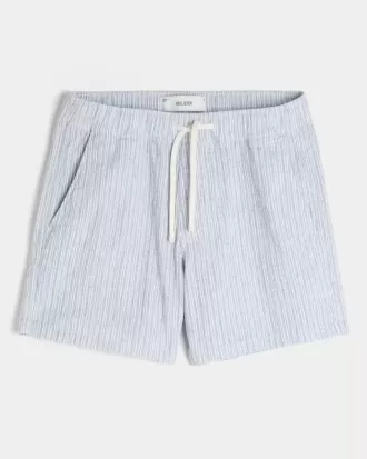 Pantalones cortos de seersucker de mezcla de lino hasta medio muslo