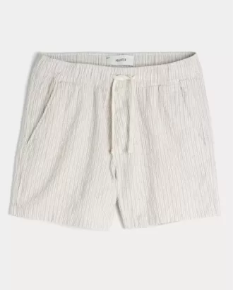 Pantalones cortos de seersucker de mezcla de lino hasta medio muslo