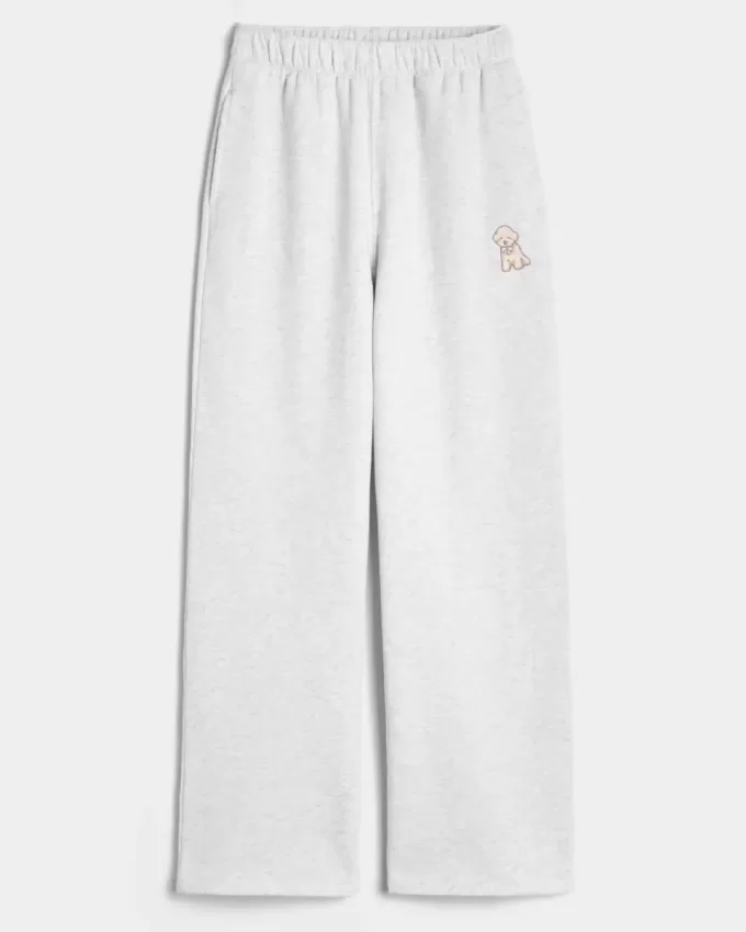 Pantalones deportivos anchos con estampado de perro Pantalones deportivos anchos con estampado de perro