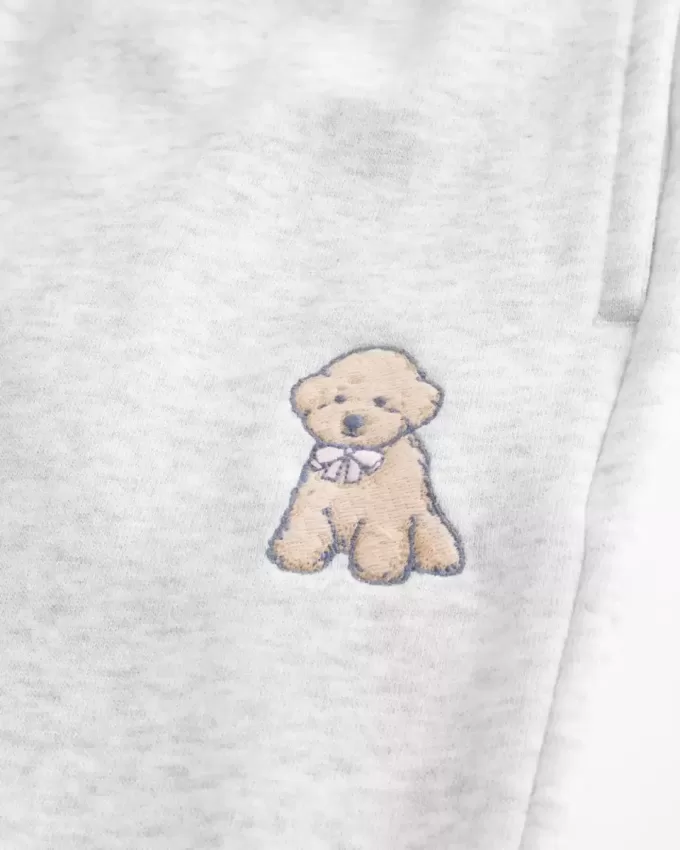 Pantalones deportivos anchos con estampado de perro Pantalones deportivos anchos con estampado de perro