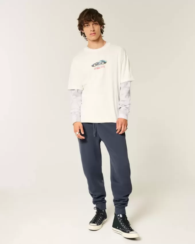 Pantalones deportivos de canalé relajados Pantalones deportivos de canalé relajados