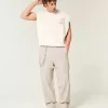 Pantalones holgados de cintura flexible de mezcla de lino Pantalones holgados de cintura flexible de mezcla de lino