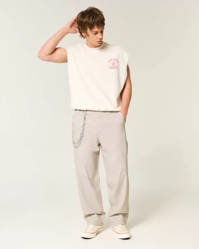 Pantalones holgados de cintura flexible de mezcla de lino Pantalones holgados de cintura flexible de mezcla de lino