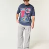 Pantalones holgados de cintura flexible de mezcla de lino Pantalones holgados de cintura flexible de mezcla de lino