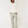 Pantalones holgados de cintura flexible de mezcla de lino Pantalones holgados de cintura flexible de mezcla de lino