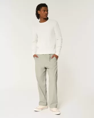 Pantalones holgados de cintura flexible de mezcla de lino