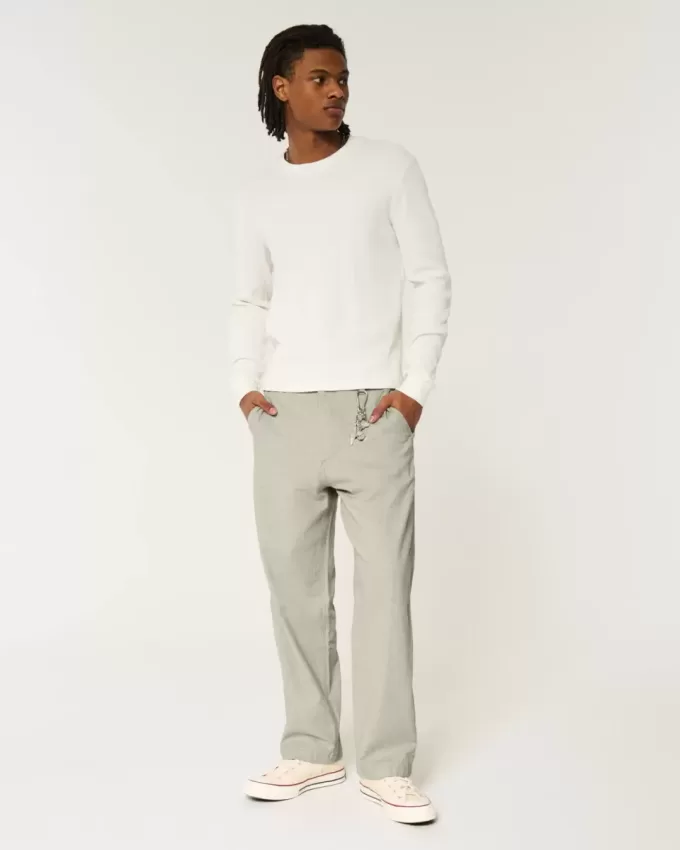 Pantalones holgados de cintura flexible de mezcla de lino Pantalones holgados de cintura flexible de mezcla de lino