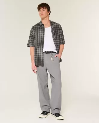 Pantalones holgados de cintura flexible de mezcla de lino