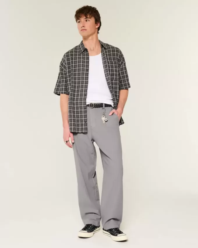 Pantalones holgados de cintura flexible de mezcla de lino Pantalones holgados de cintura flexible de mezcla de lino
