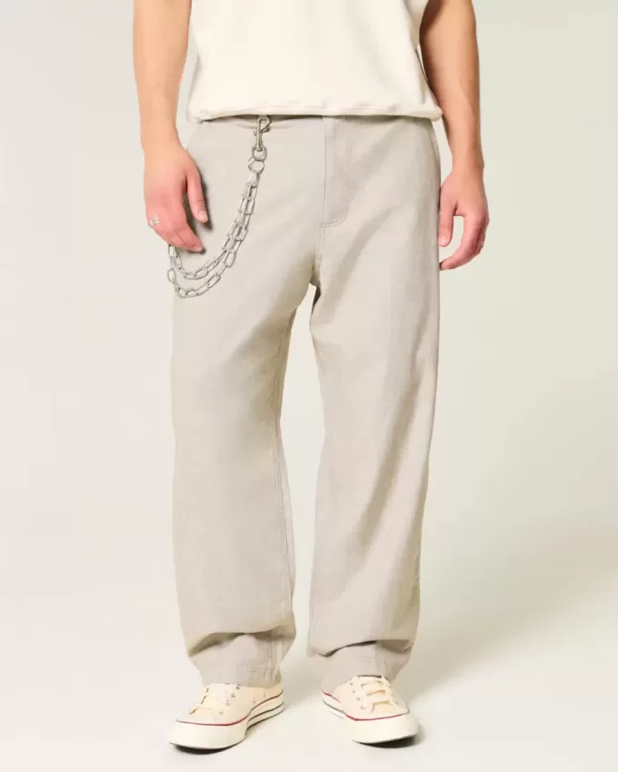 Pantalones holgados de cintura flexible de mezcla de lino Pantalones holgados de cintura flexible de mezcla de lino