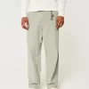 Pantalones holgados de cintura flexible de mezcla de lino Pantalones holgados de cintura flexible de mezcla de lino