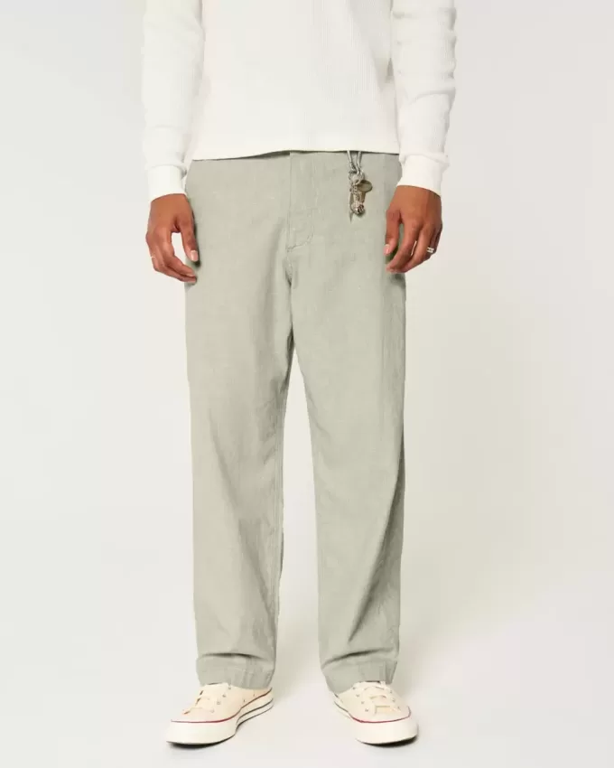 Pantalones holgados de cintura flexible de mezcla de lino Pantalones holgados de cintura flexible de mezcla de lino