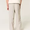 Pantalones holgados de cintura flexible de mezcla de lino Pantalones holgados de cintura flexible de mezcla de lino