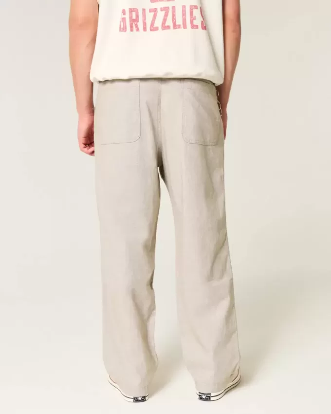 Pantalones holgados de cintura flexible de mezcla de lino Pantalones holgados de cintura flexible de mezcla de lino