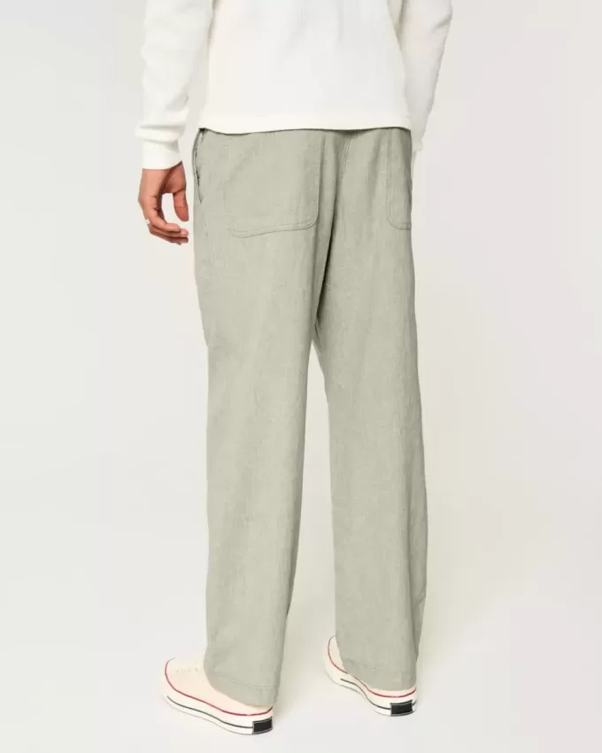 Pantalones holgados de cintura flexible de mezcla de lino Pantalones holgados de cintura flexible de mezcla de lino