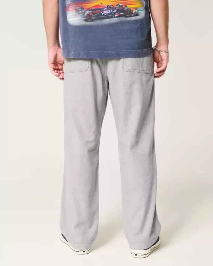 Pantalones holgados de cintura flexible de mezcla de lino Pantalones holgados de cintura flexible de mezcla de lino
