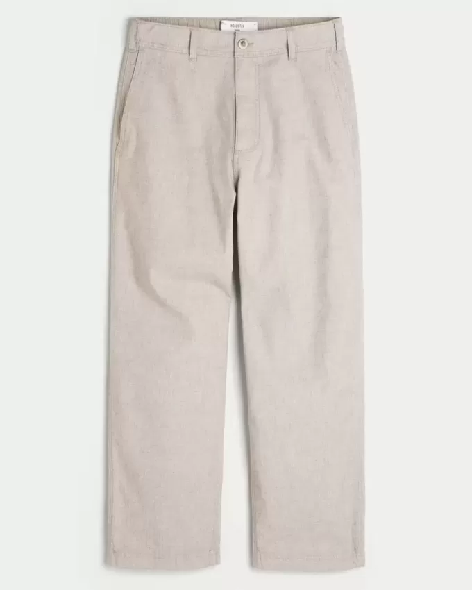 Pantalones holgados de cintura flexible de mezcla de lino Pantalones holgados de cintura flexible de mezcla de lino