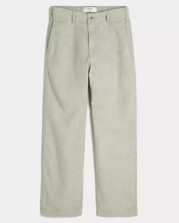 Pantalones holgados de cintura flexible de mezcla de lino Pantalones holgados de cintura flexible de mezcla de lino