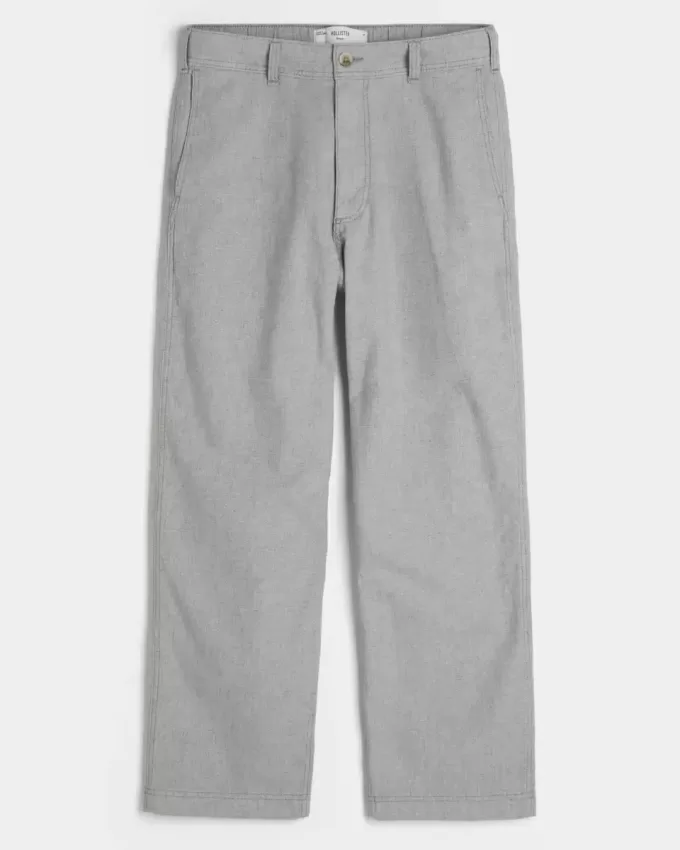 Pantalones holgados de cintura flexible de mezcla de lino Pantalones holgados de cintura flexible de mezcla de lino