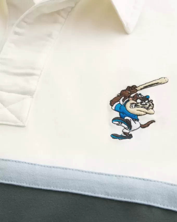 Polo de rugby cuadrado y pesado con gráfico del demonio de Tasmania Polo de rugby cuadrado y pesado con gráfico del demonio de Tasmania