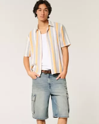 Shorts cargo de mezclilla súper holgados con lavado medio