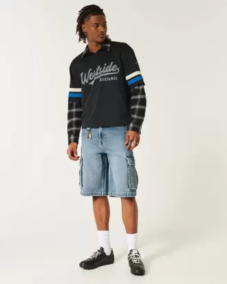 Shorts cargo de mezclilla súper holgados con lavado medio
