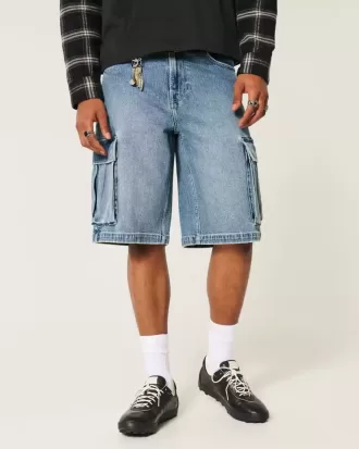Shorts cargo de mezclilla súper holgados con lavado medio