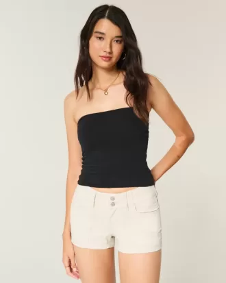 Shorts cortos de popelina con bolsillo trasero y estampado floral de tiro bajo