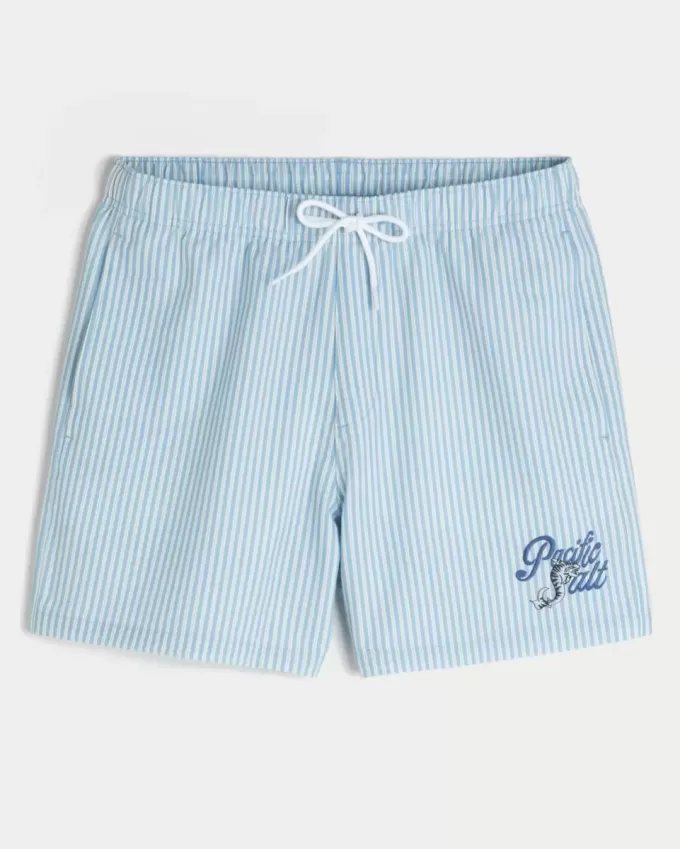 Shorts de baño de seersucker hasta la mitad del muslo Shorts de baño de seersucker hasta la mitad del muslo