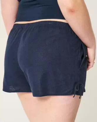 Shorts suaves de mezcla de lino con lazo lateral Shorts suaves de mezcla de lino con lazo lateral
