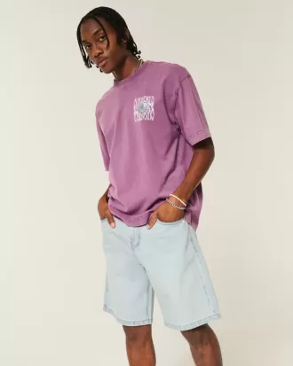 Shorts vaqueros holgados con bordado de cadena