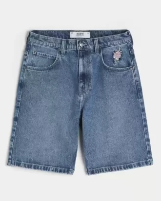 Shorts vaqueros holgados con estampado de rosas