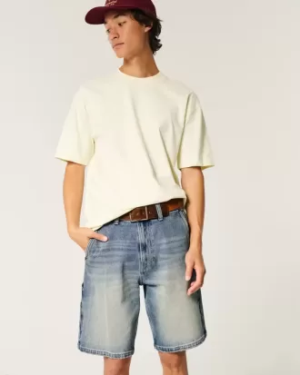 Shorts vaqueros holgados de pintor con lavado medio