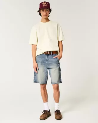 Shorts vaqueros holgados de pintor con lavado medio