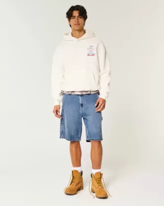 Shorts vaqueros holgados de pintor con lavado medio