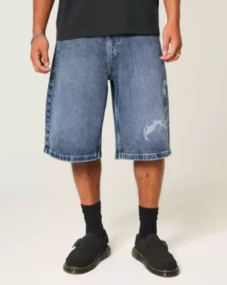 Shorts vaqueros super holgados con estampado de escorpión