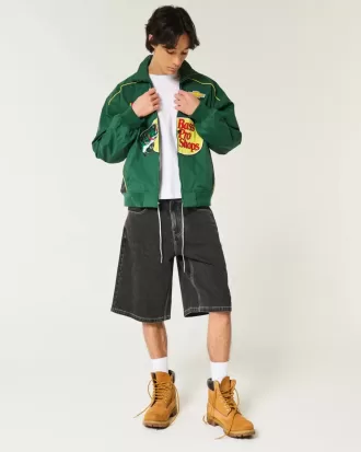 Shorts vaqueros super holgados con estampado de gato negro lavado