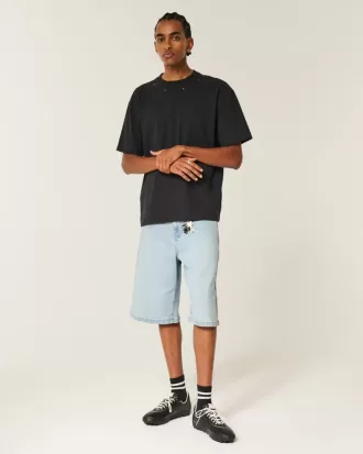 Shorts vaqueros super holgados con lavado claro y adornos