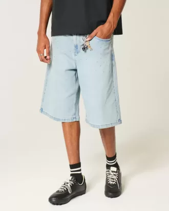Shorts vaqueros super holgados con lavado claro y adornos