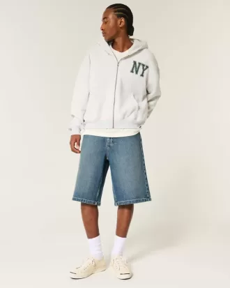 Shorts vaqueros super holgados con lavado oscuro por debajo de la rodilla