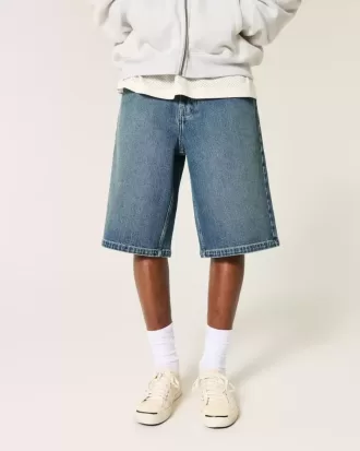 Shorts vaqueros super holgados con lavado oscuro por debajo de la rodilla