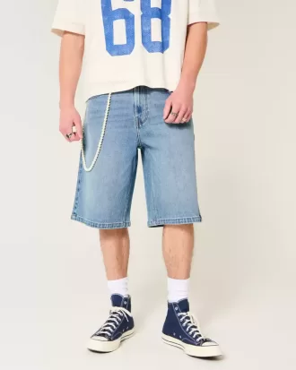 Shorts vaqueros super holgados de lavado medio por debajo de la rodilla
