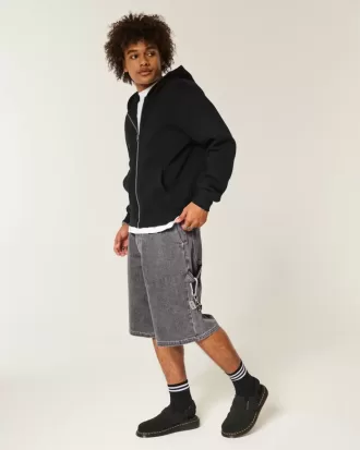 Shorts vaqueros super holgados de pintor con estampado de llamas