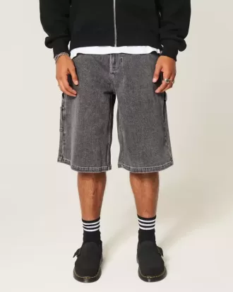 Shorts vaqueros super holgados de pintor con estampado de llamas