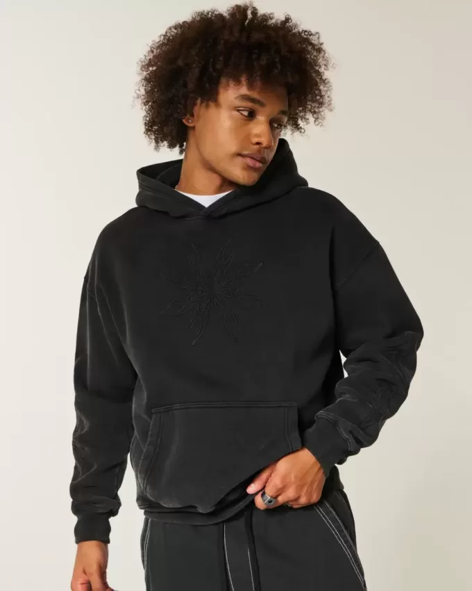 Sudadera con capucha bordada con gráfico cuadrado Sudadera con capucha bordada con gráfico cuadrado
