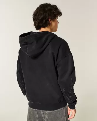 Sudadera con capucha cuadrada con cremallera y gráfico de llamas