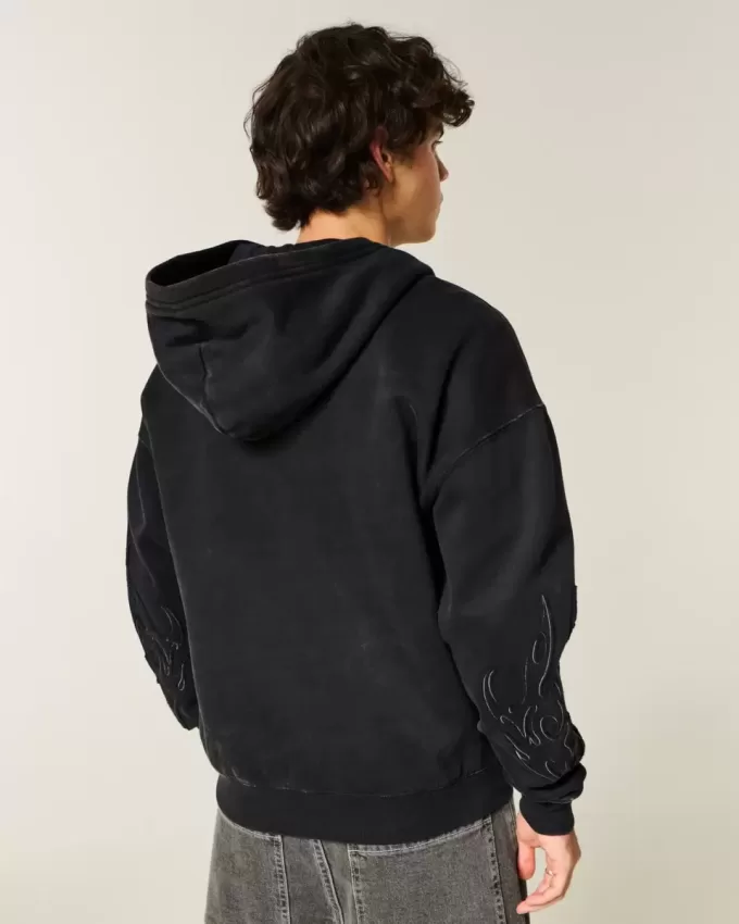 Sudadera con capucha cuadrada con cremallera y gráfico de llamas